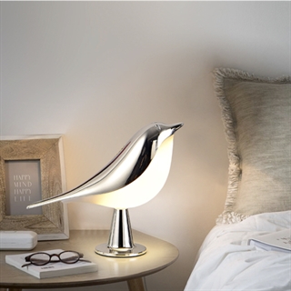 Fugl med LED-lys - Bordlampe - Sølvfarvet